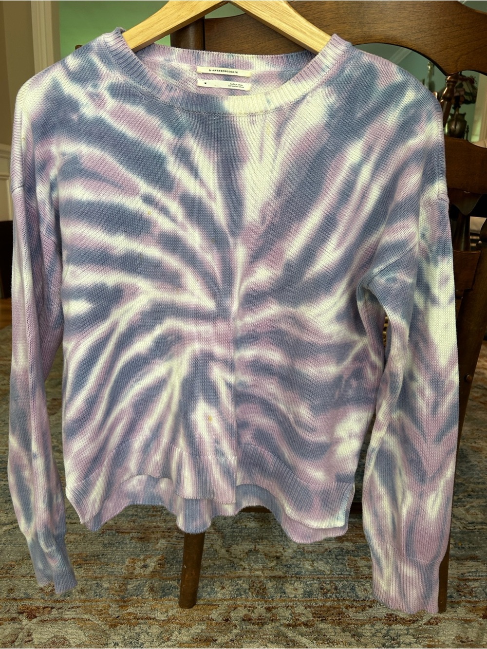 Anthropologie Lavender and Cream Tie-Dye Crewneck Sweater